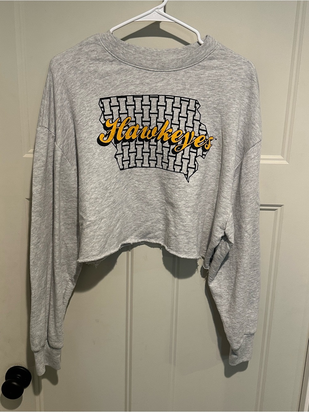VS Pink Hawkeyes Grey Cropped Crewneck Sweatshirt